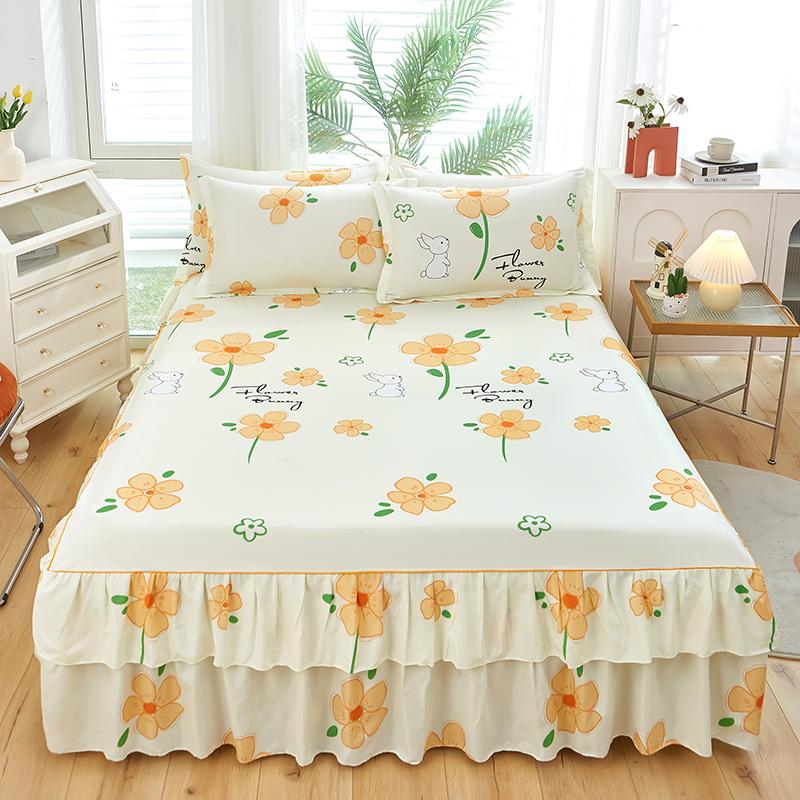 1 stk Sengeteppe i pastoral stil colchas de cama matrimonial Dobbel blondeskjørt til seng King Laken Skjørt (putevar trenger bestilling)