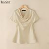 ZANZEA Women Casual Pile Collar Summer Short Sleeve Blouse