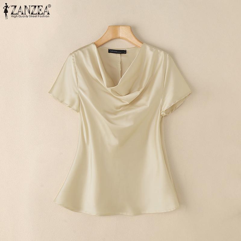 ZANZEA Women Casual Pile Collar Summer Short Sleeve Blouse
