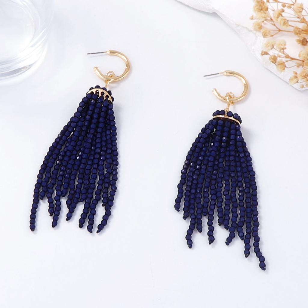 Personality retro elegance trend beaded fringed linear earrings banquet party exquisite versatile earrings women