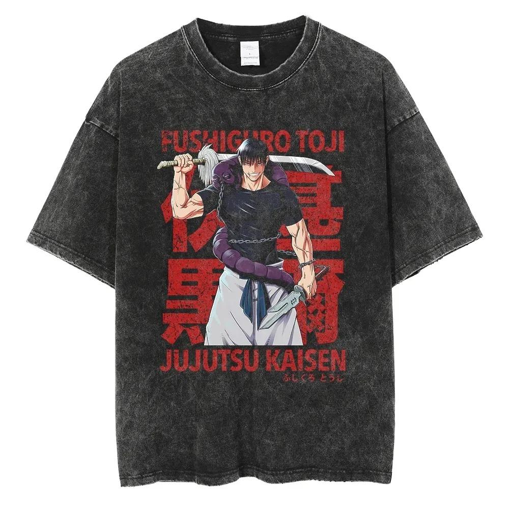 Jujutsu Kaisen Zen'in Maki & Mai Battle Scene Vintage Washed Anime T-Shirt, Unisex Dark Fantasy Anime Fan Streetwear Tee, 100% Cotton
