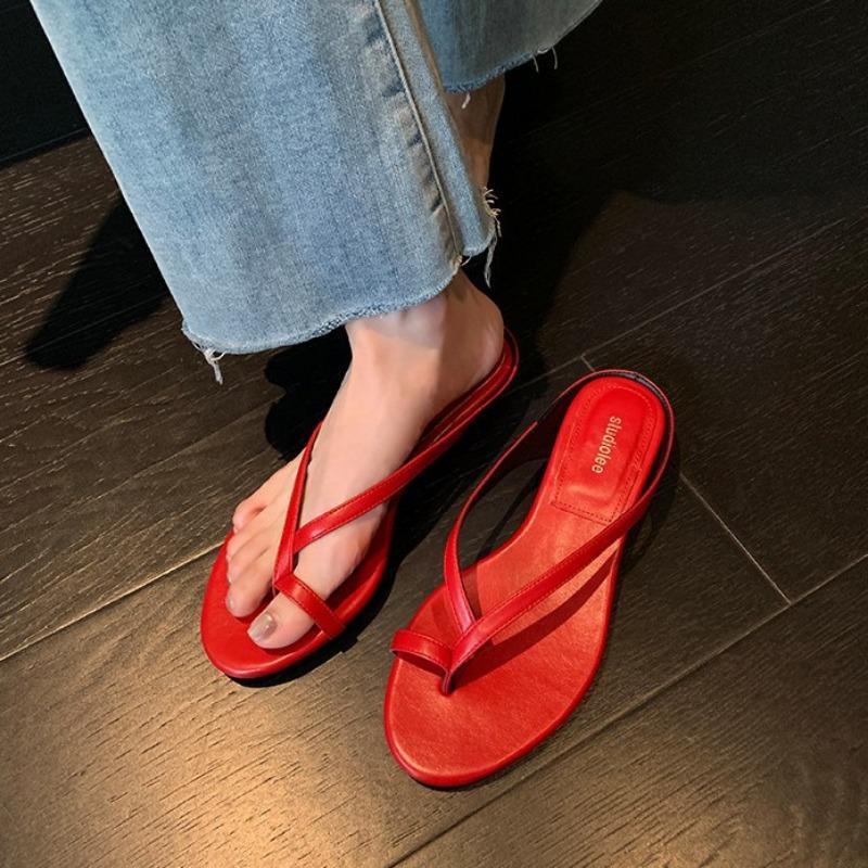 Sheepskin version temperament set toe slippers women's summer wear minimalist thin strap round head thick heel cool slippers