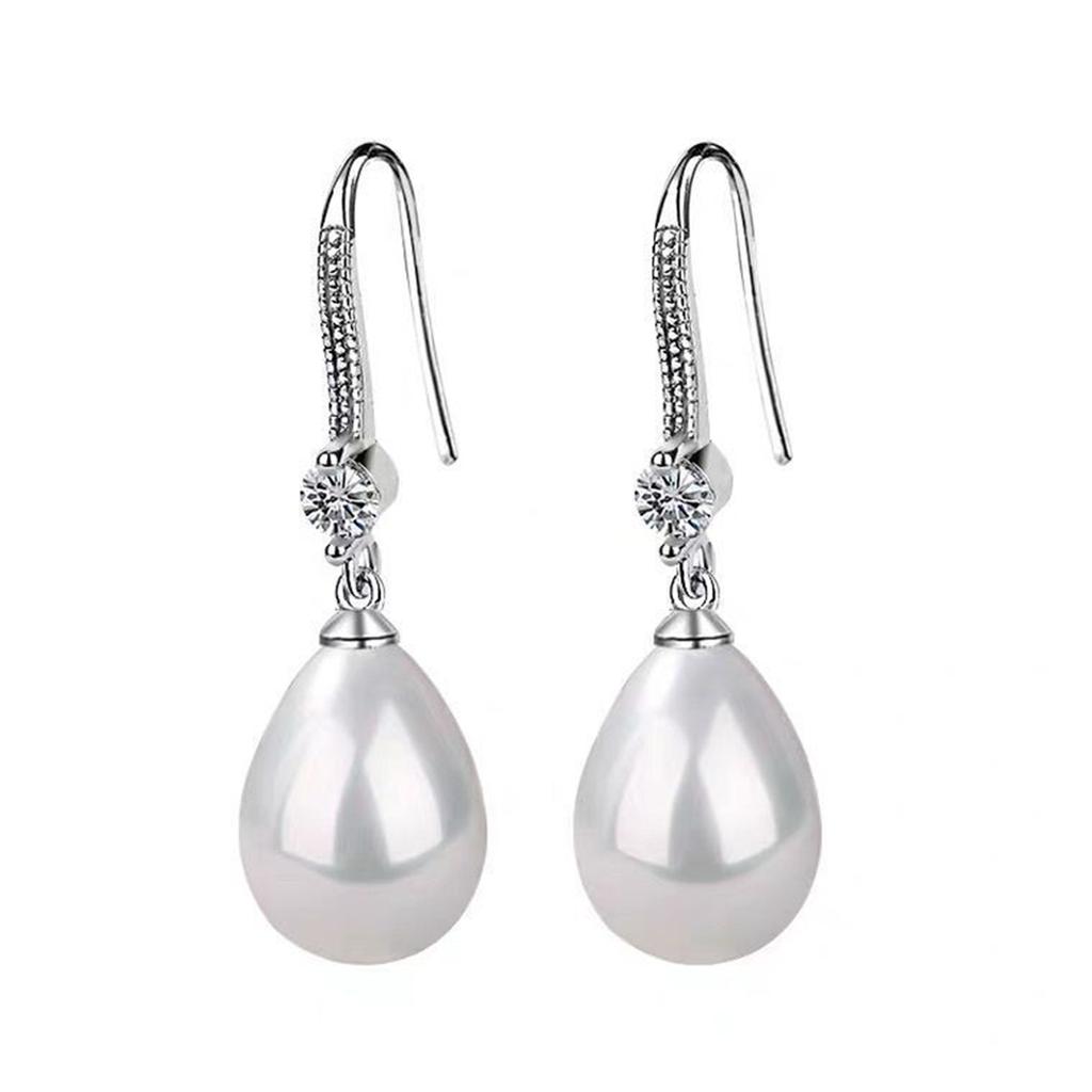 Women's Elegant Pearl Drop Earrings Sparkling Rhinestone Inlaid Hook Earrings for Wedding and Engagement