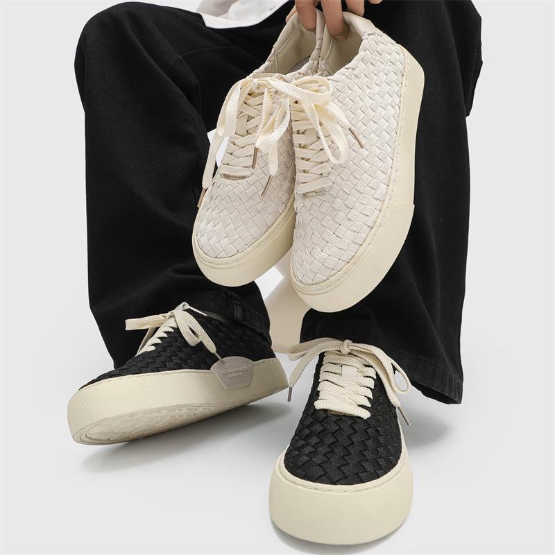 Men's 2025 Woven Thick-Soled White Canvas Shoes - Trendy, Versatile, High-End X299