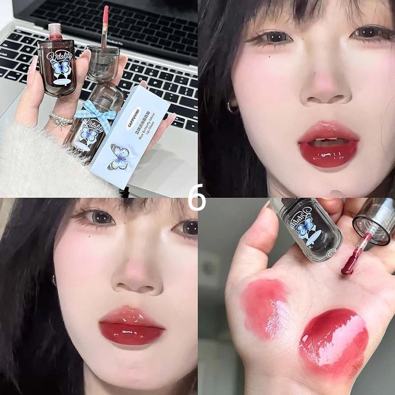 Cappuvini Water Light Lip Glaze Mirror Lipstick Lip Gloss Hydrating Moisturizing Coloring Long Lasting Autumn Winter Lipstick