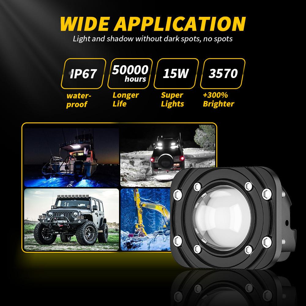 2x 3 Inch Led Work Light 6000K White 3500K Yellow Flush Mount Driving Light Fog