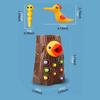 Montessori Baby Wooden Toys Magnetic Woodpecker Catching Worms Feeding Fishing Game Set Educational Toys for Kids Birthday Gifts