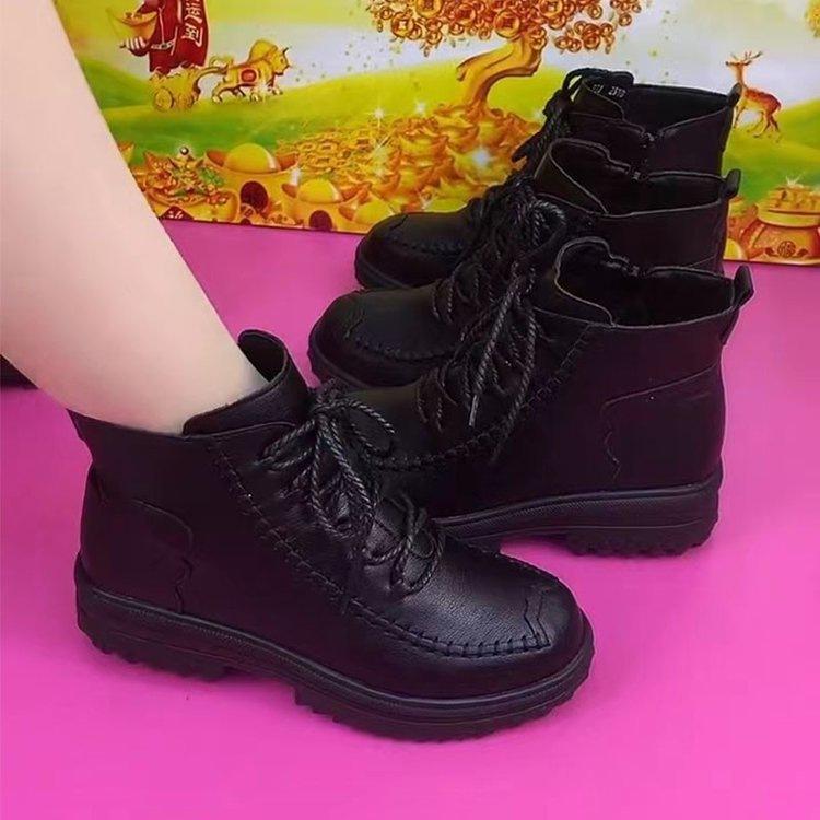 Non-slip velvet thick-soled Martin boots, new autumn and winter warm boots, soft-soled thickened flat-soled short boots, cotton shoes.
