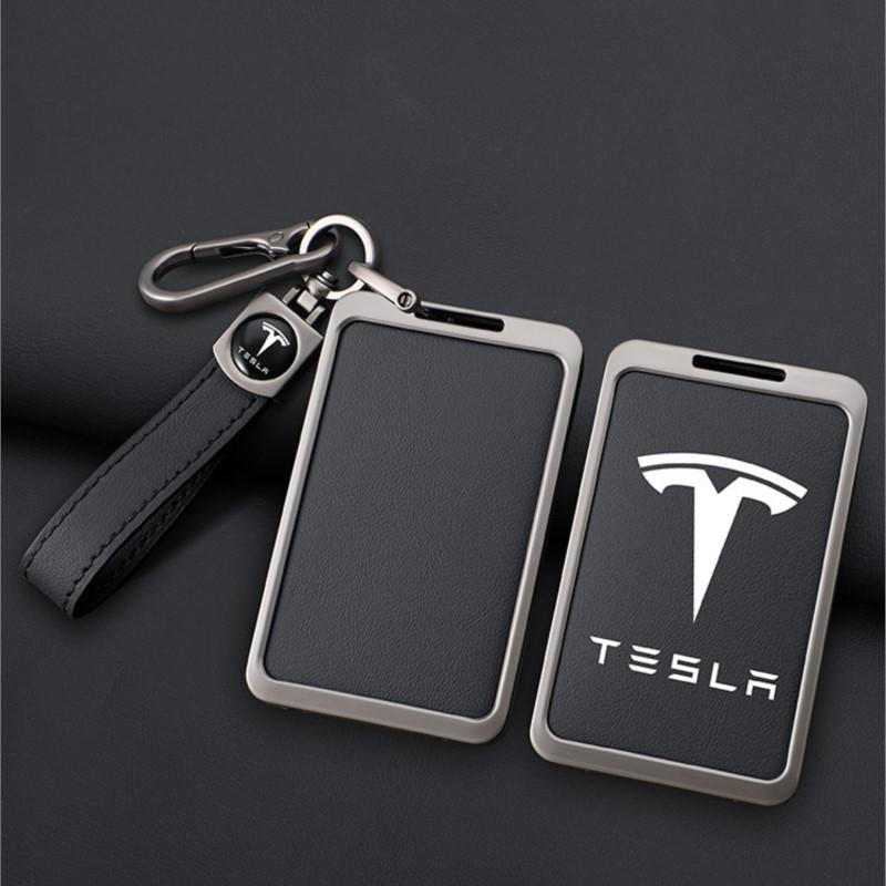 Leather Car Smart Remote NFC Card Key Cover Case Holder Shell Bag for Tesla Model 3 Model Y Protector Auto Keychain Accessories