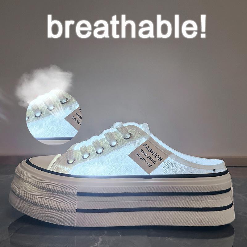 Summer Mesh Half-support White Shoes New Style of Female Students Breathable Height-enhancing Shoes Casual