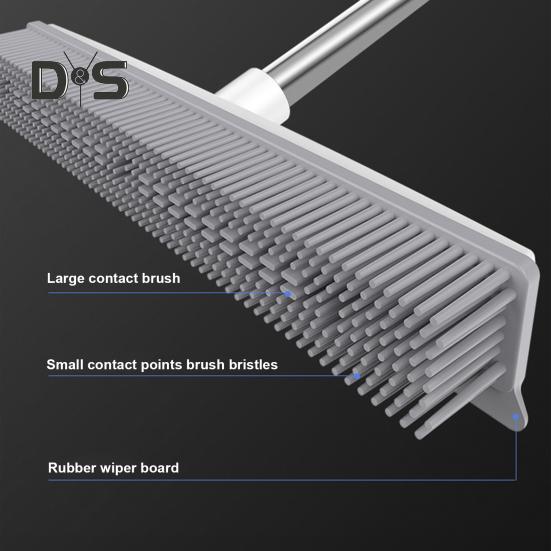 מטאטא לשיער חיות מחמד 2 ב-1 עם ידית ארוכה עם מגב מברשת קלת משקל להסרת פרווה אחיזה ארגונומית מברשת ניקוי רב-משטחית