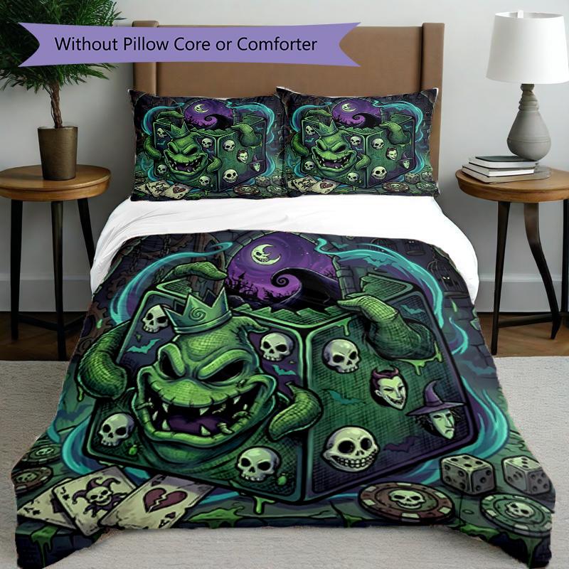 3pcs Duvet Cover Set (1*Duvet Cover + 2*Pillowcase, Without Core), The Nightmare Before Christmas Print Bedding Set, Bedroom Decor, All‑Season, Birthd