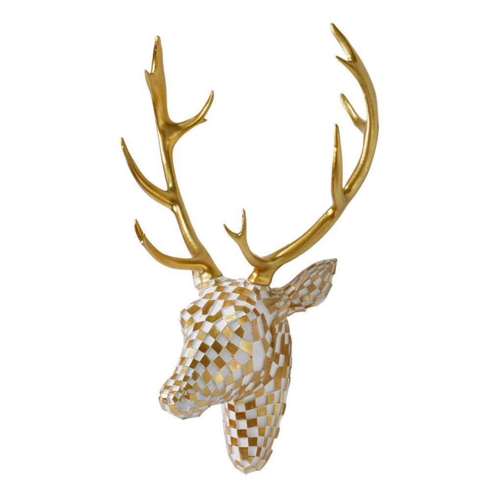 Christmas Deer Head Wall Decor With Artistic Faux Resin Design, Elegant Antler Decoraction For Living Room, Abstract European Wall Hanging Sculpture