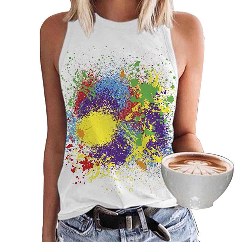 Colorful Geometric Tie Dye 3D Printed Vest for Women's Street Wear
