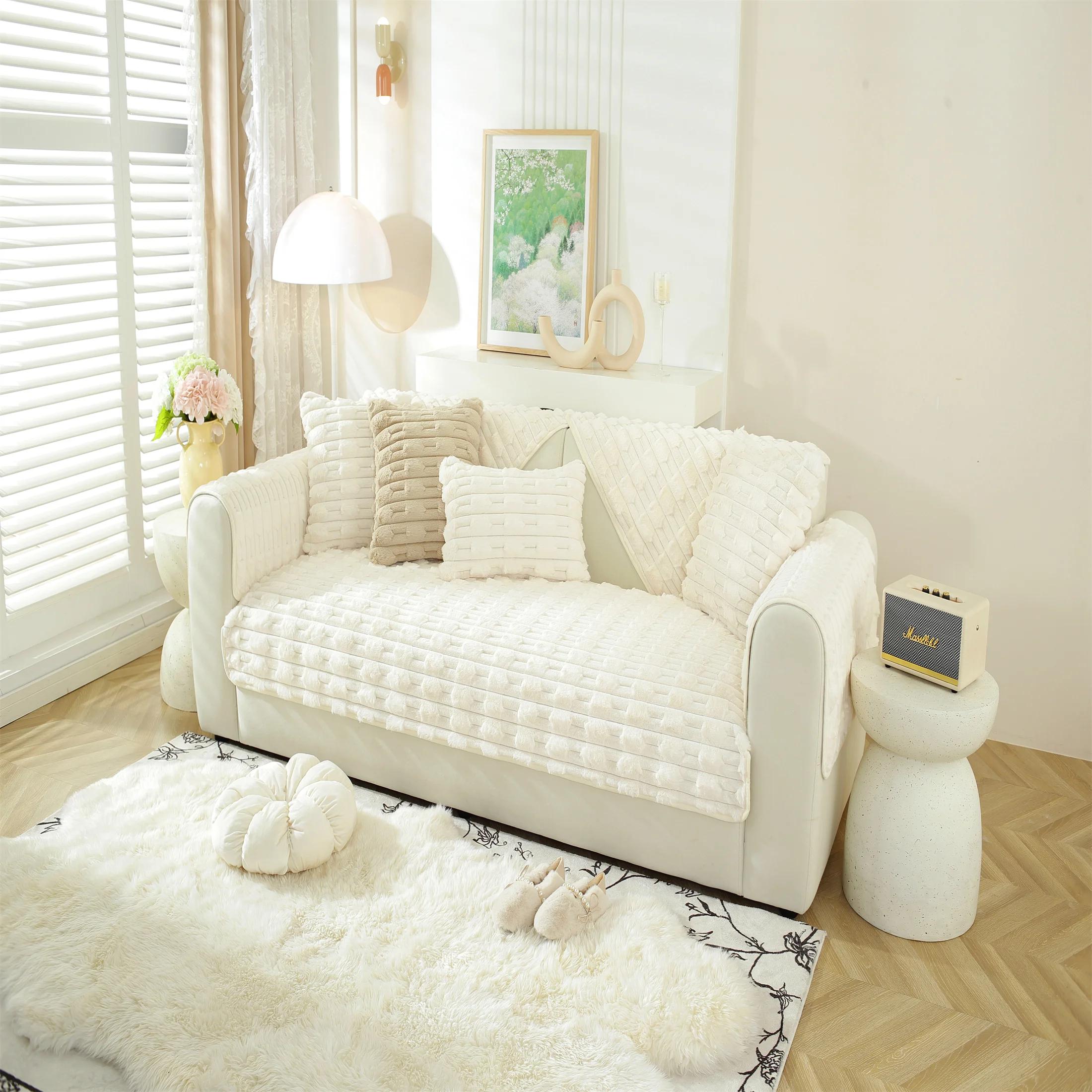 

Нескользящая новая подушка для дивана Four Seasons, утолщенная Нескользящая простая крышка для дивана, универсальная универсальная плюшевая подушка для дивана с кроликом 70x70