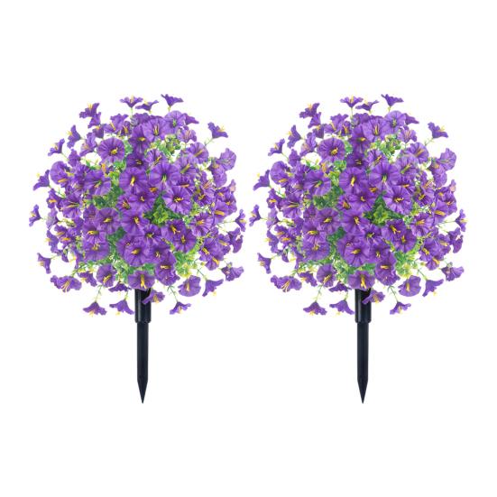 Artificial Morning Glory Ball 22" All-Weather Fake Topiary Ball with Ground Spike Faux Greenery Bushes Plants for Outdoor Garden Indoor Decor