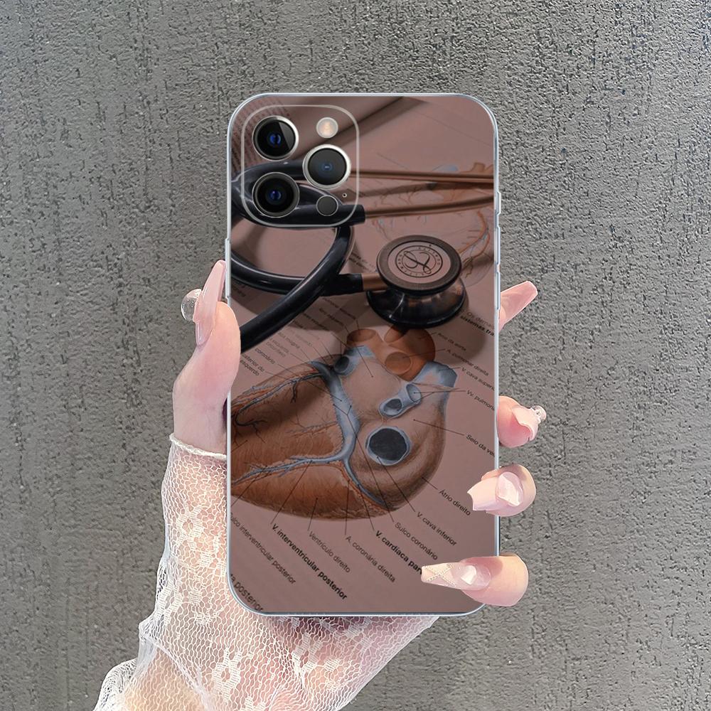 Medical Medicine stethoscope Phone Case For iPhone 15 14 13 12 Mini 11 Pro XS Max X XR SE 6 7 8 Plus Soft Silicone Cover