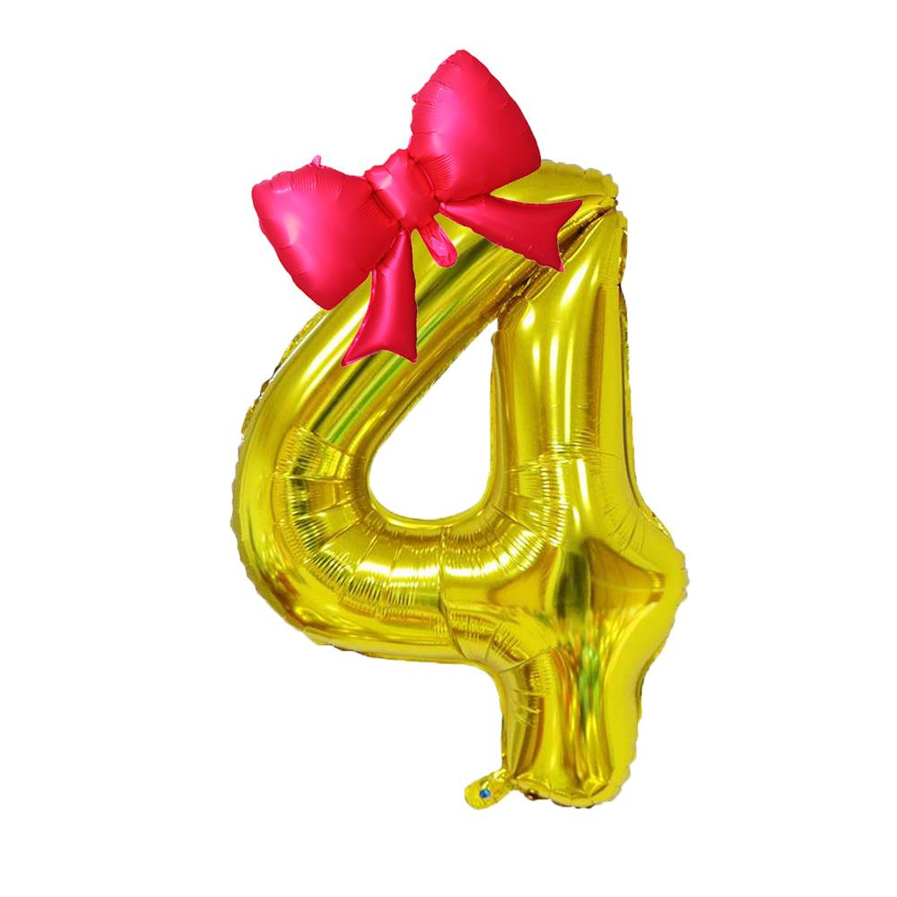 2Pcs 40Inch Gold Number Foil Balloon with Cute Bow Balloons For Kids Baby Girl 1st Birthday Party Decoration Favors Supplies
