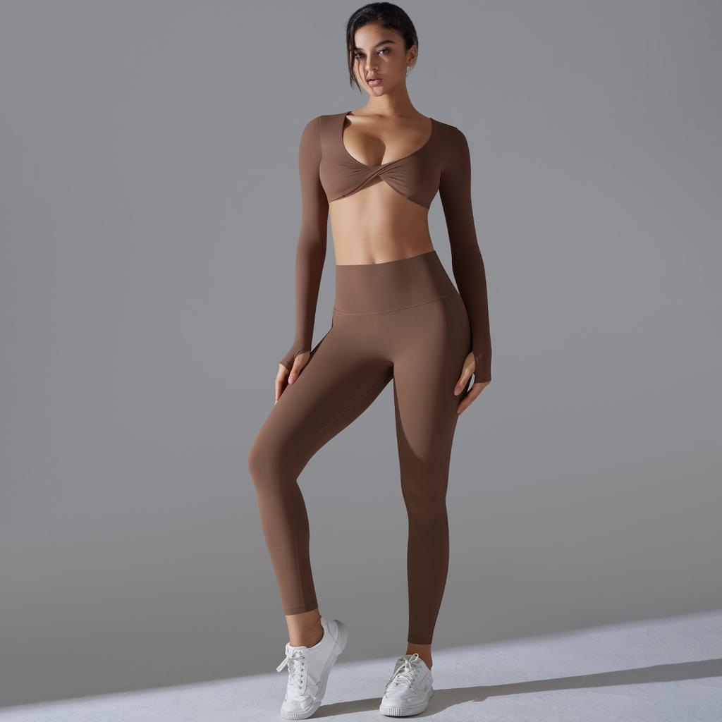 Yoga Clothing Trend Sports Gathering Long Sleeved Solid Color Slim Fit Elastic Fitness Clothing Running Training Sports Suit