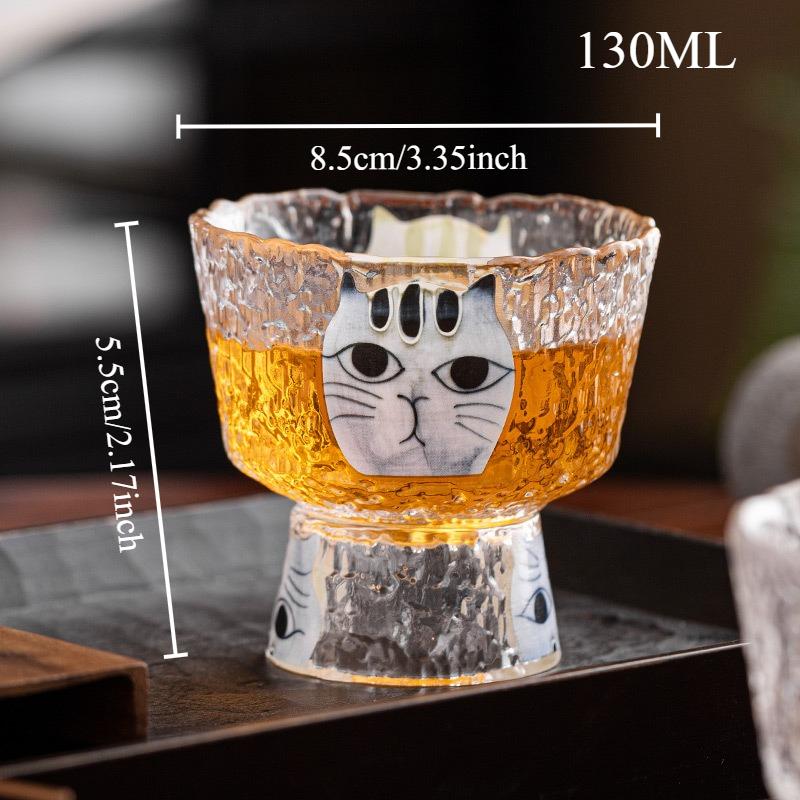 

Cat-themed hammered glass cup Creative tall stemmed cup Premium tea set Fine tea cup Small teacup 130ml синий