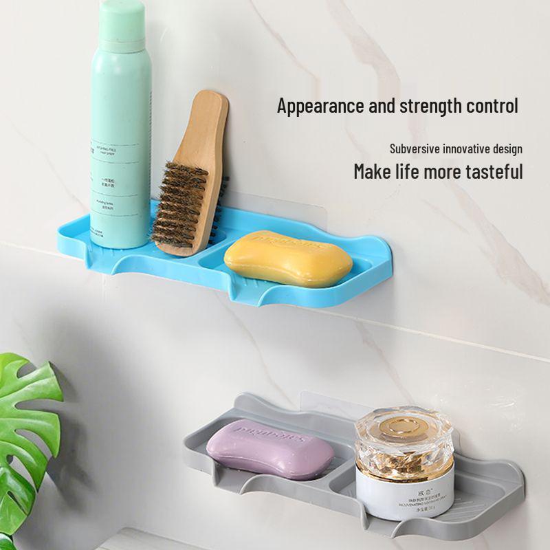 Wall-Mounted Double Soap Dish: Creative Punch-Free Storage Rack with Draining Feature for Bathroom and Toilet