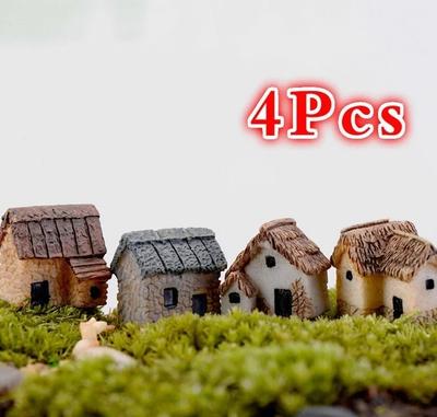 4 Stück Haus Miniatur Figur Feengarten Zubehör Heimdekoration Cartoon Tier Gebäude Statue Harz Handwerk Puppe Auto