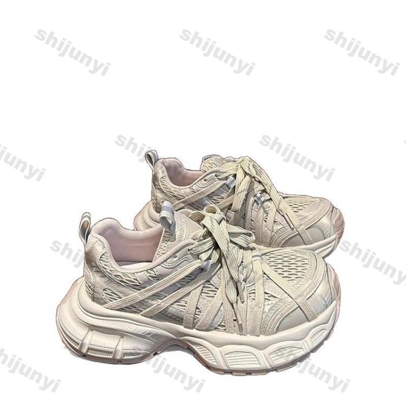 Fashion Women's Platform Sneakers 2025 Summer New Mesh Breathable Height Increase Sports Shoes Fashion Lace Up Comfortable Casual Shoes