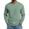 Herren Plus Size Waffel Karomuster Slim Fit Langarm V-Ausschnitt Lässiges T-Shirt
