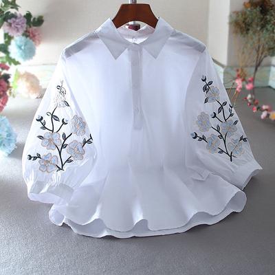 Casual Embroidery Flower Loose Shirt  Fresh Literature Art Lantern Sleeve Western Style Shirt Women's Summer