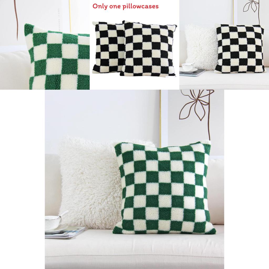 Geometric Checkered Sherpa Fleece Pillow Covers For Sofa Living Room Home Decor