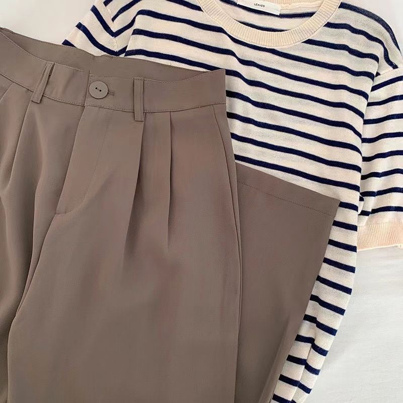 Pantalones de traje lisos de cintura alta para mujer, otoño, rectos, de moda, casuales, con botón, holgados, para oficina, de mujer, coreanos