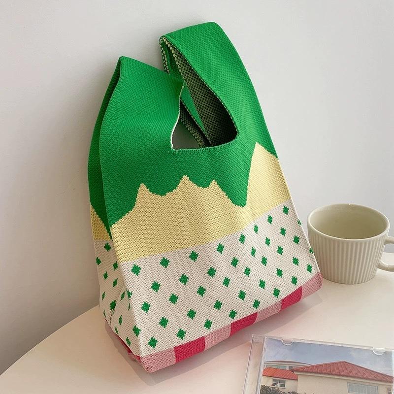 Square Rhombus Rhombus Stripe Geometric Knitted Gift Bag Handbag Handbag Handbag Tote Bag
