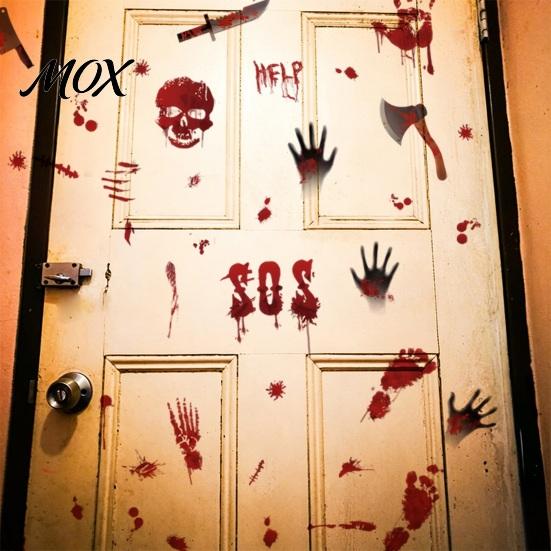 Indoor Outdoor Halloween Decorations Horror Stickers, with Spooky Handprints Footprints Printed, Removable Door Decor Self-adhesive Decals, for Party