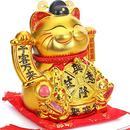 EnergyPower Golden Electric Maneki Neko Ceramic Large Premium Model Cushion Battery USB Gold Hand-painted Handmade Cute Cat Inviting Automatically Its