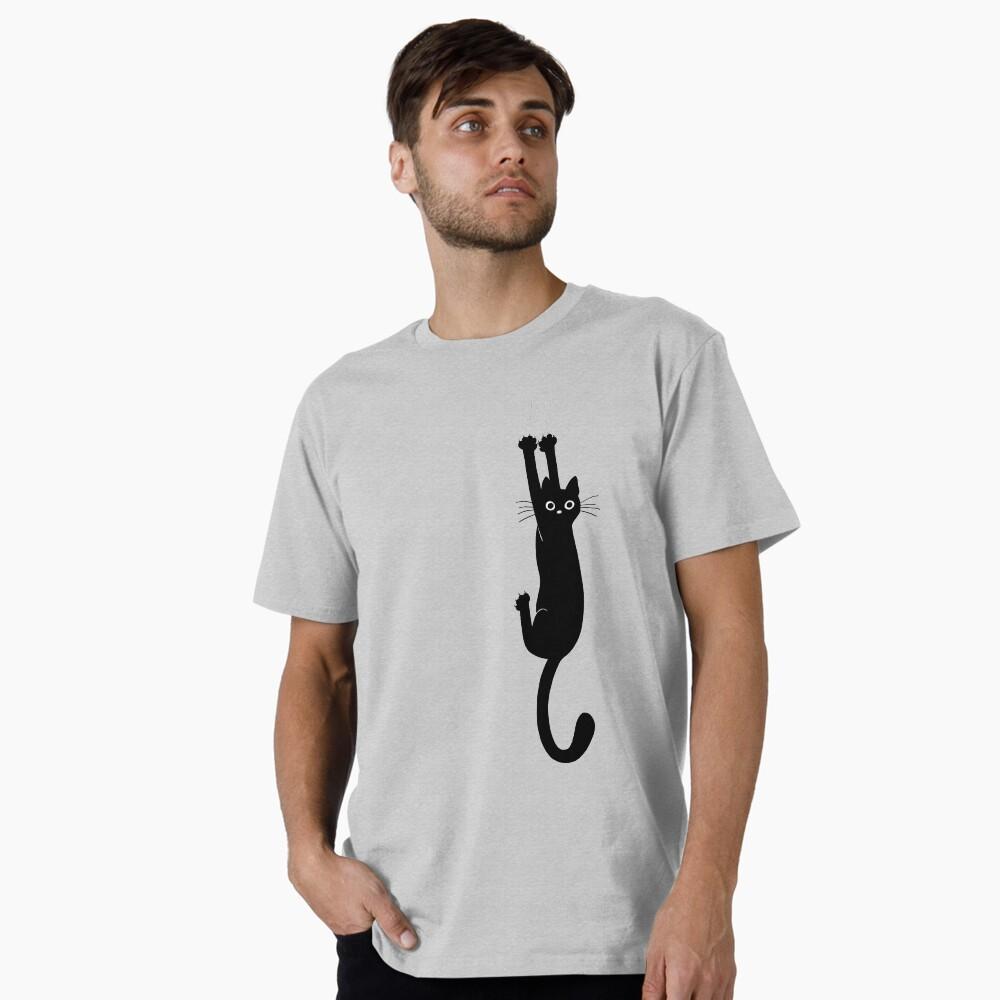 Black Cat Holding On Casual TShirt Mens and Womens Luxury Brand Top