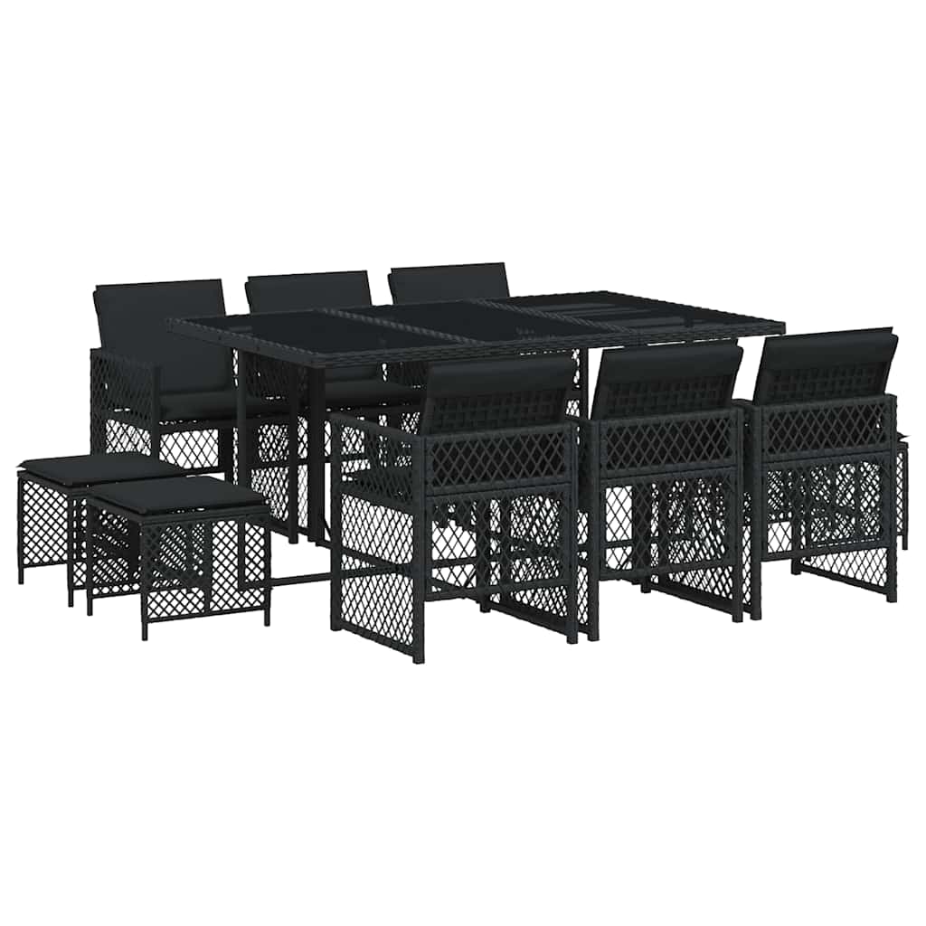 Vidaxl 11-Cz. Tuinmeubelset, Met Kussens, Zwart Rotan PE