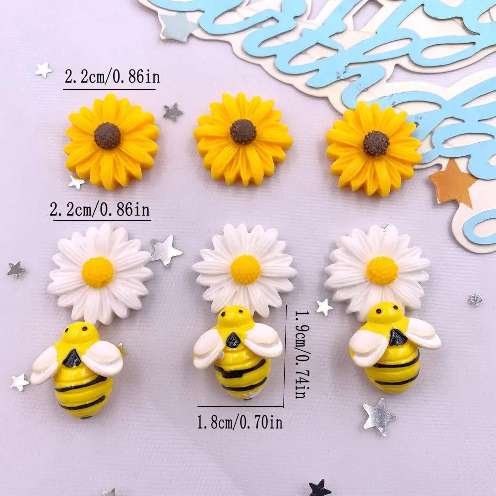 10PCS Resin Cute Colorful 3D Cartoon Bee Flower Figurines Flat Back Rhinestone Garden Scrapbook DIY Bow Decor  Accessories