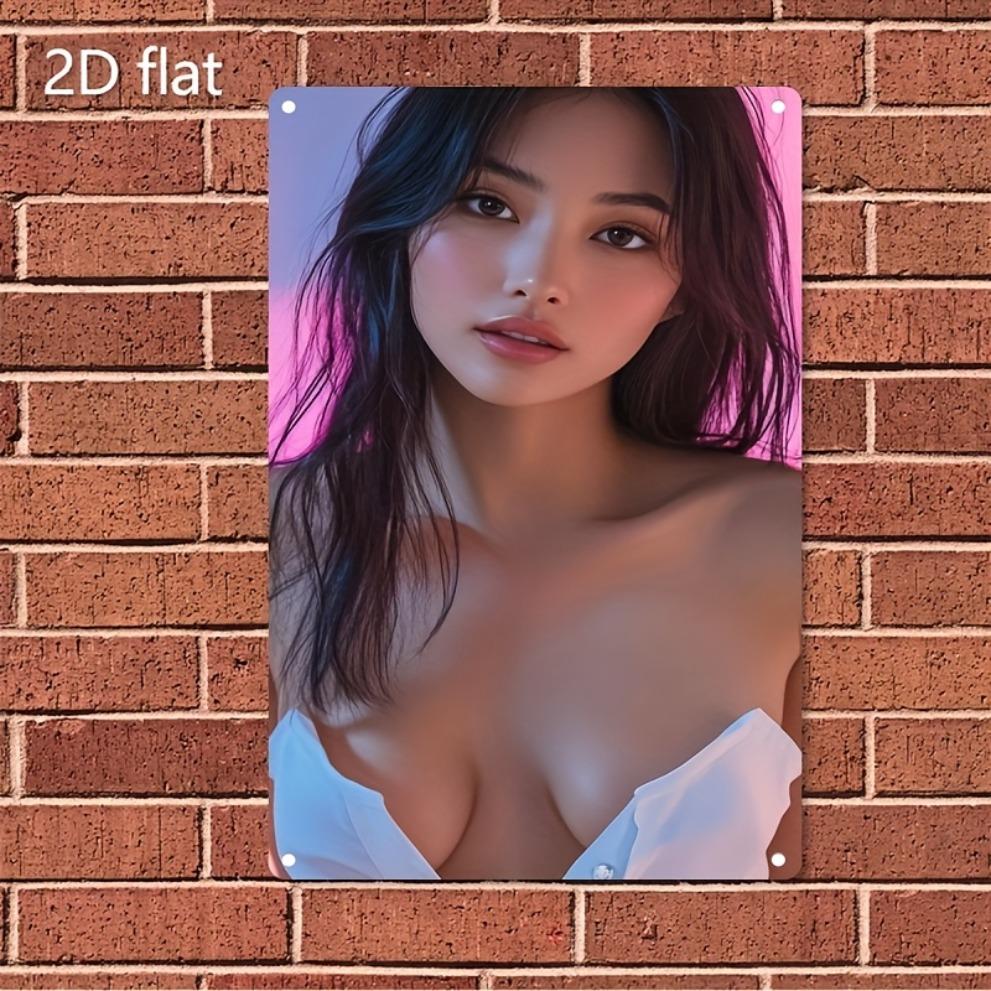 Minimalist Pink White 2D Metal Female Face Art Sign, Durable Flat Iron Wall Decor for Home Bar Cafe Bedroom, Easy Install Holes,