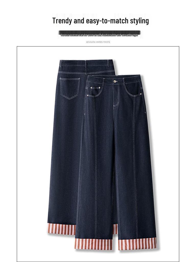 Women's Wide-Leg High-Waisted Dark Blue Jeans - Retro Style for Spring 2025