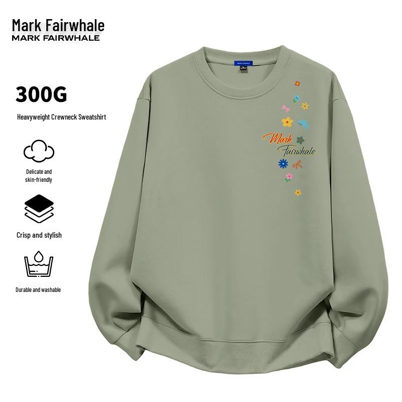 MARK FAIRWHALE Men's Retro Heavyweight Letter Print Crewneck Sweatshirt