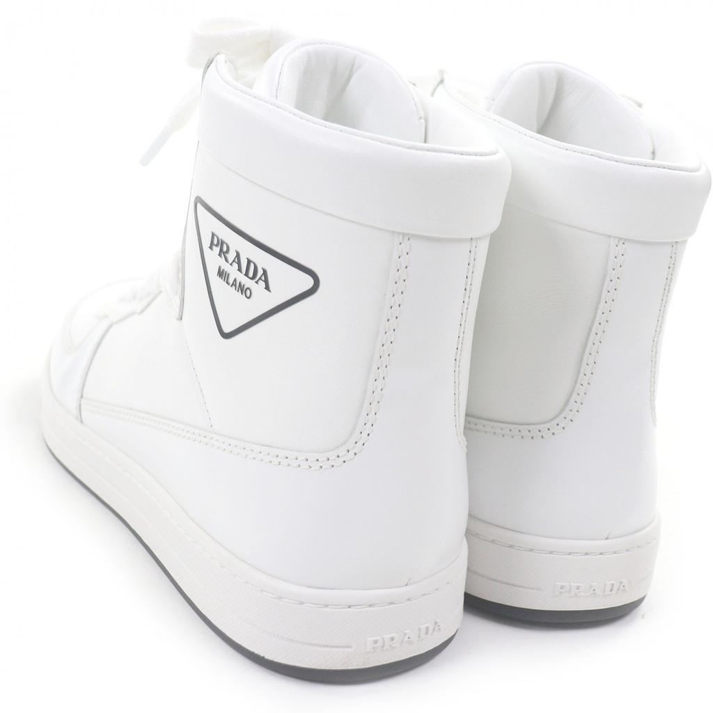 Vynikající PRADA Vysoké tenisky Trojúhelníkové logo bílá kůže Pánské 6 1T638M Použité