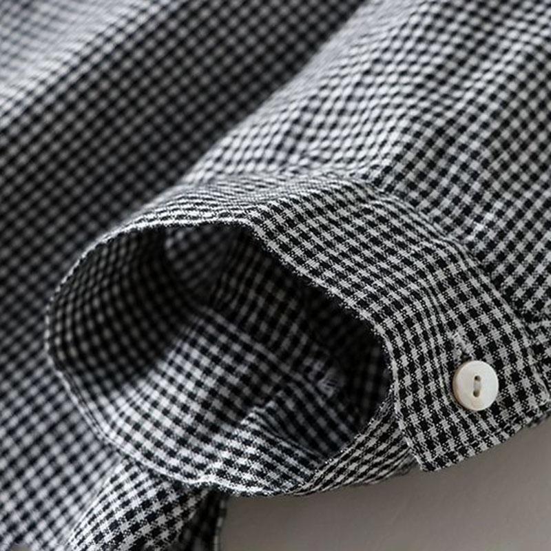 Plaid Dress Women Vintage Half Sleeve Hemp Shirt Dresses Large Size Loose Long Skirt