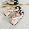 Fashion 2025 New Single Women's High Heels Round Head Vintage Mary Jane Chunky Heel Hepburn Pearl Shoes