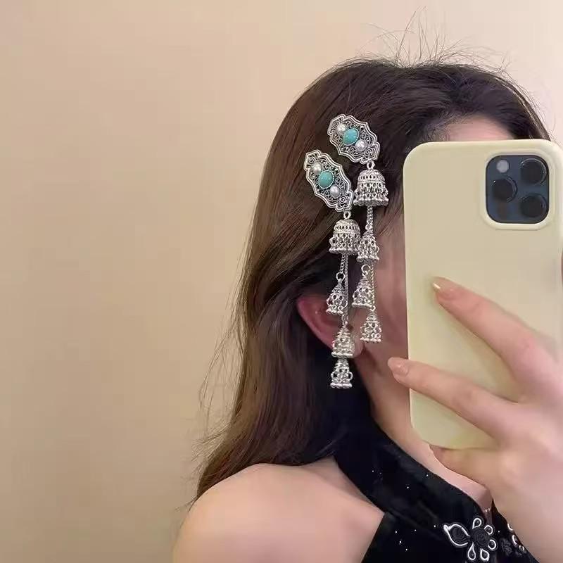 Turquoise Tassel Hair Clip: Exquisite Ethnic Mongolian Style for Women