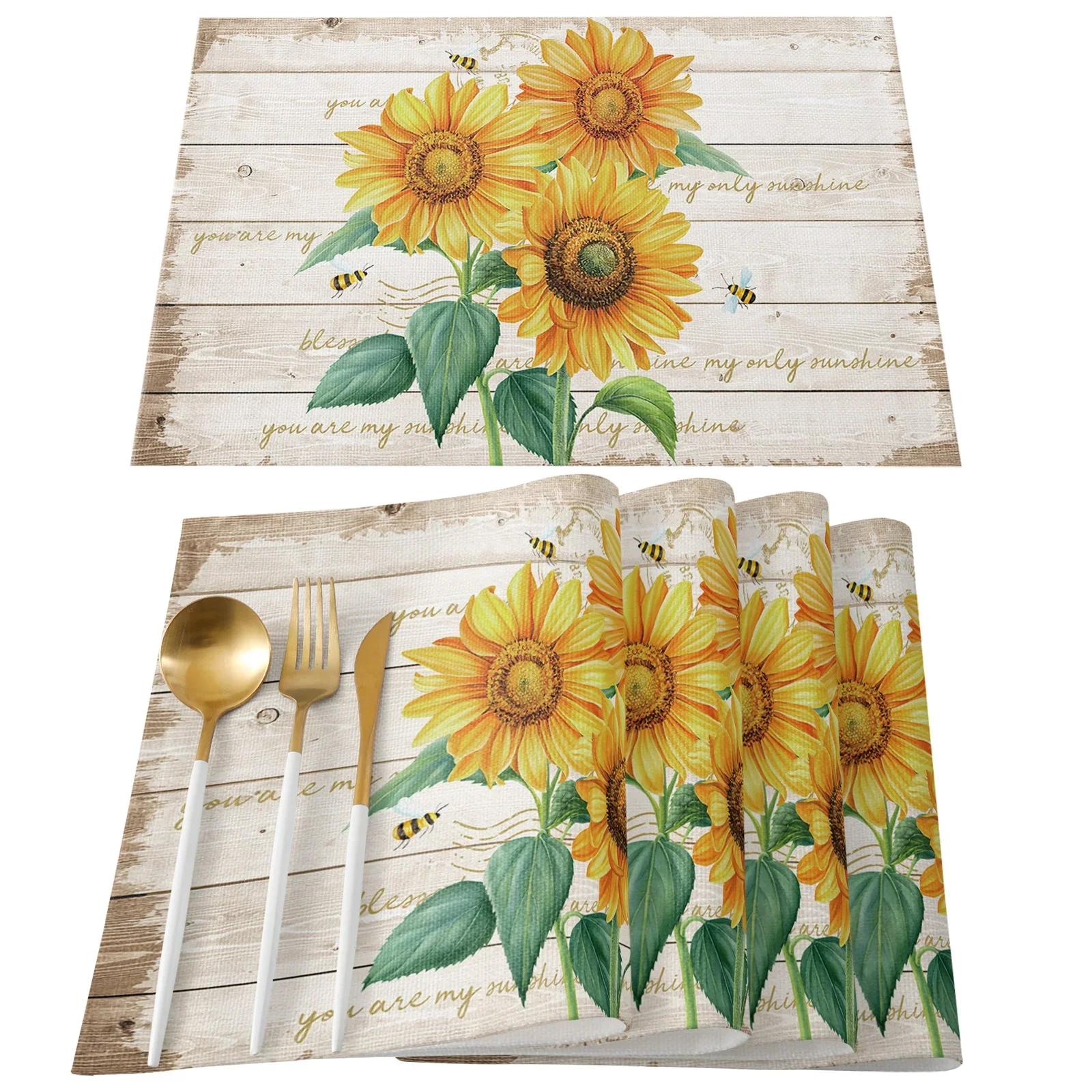 

2//4/6pcs Set Floral Table Mats Vintage Sunflower Table Mat Kitchen Accessories Home Party Decorative Yellow Flower Placemats 2pcs 30x45cm