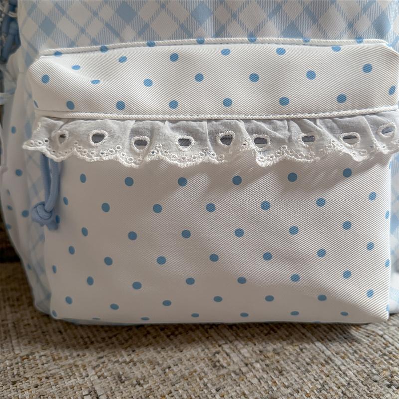 Cute Gingham Polka Dot School Backpack with Bow Detail Lace Trim Lightweight Zipper Daypack for Teen Girls Travel