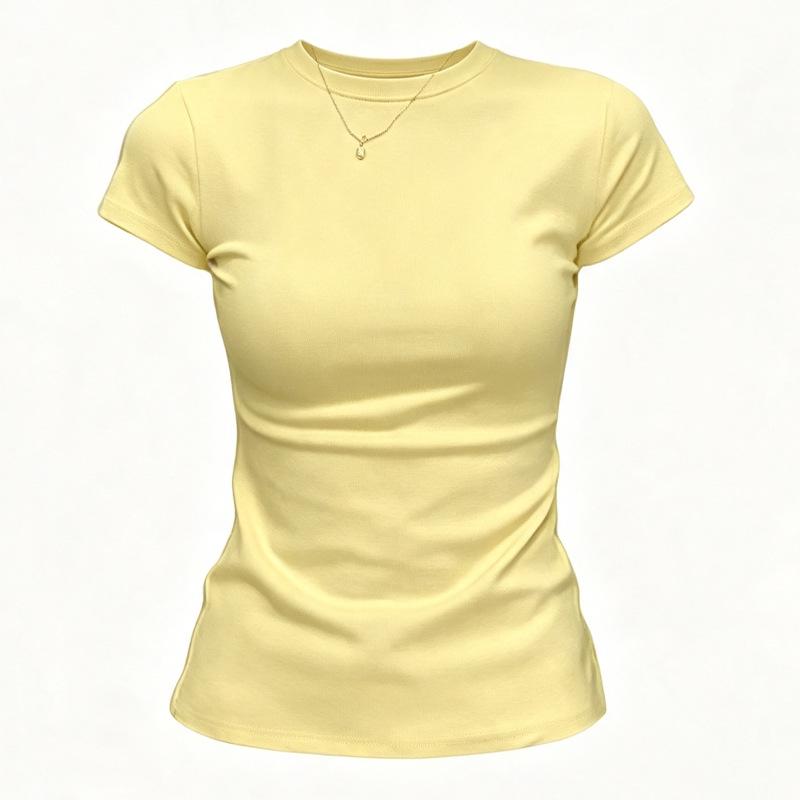 Damen Slim Fit Rundhals Kurzarm T-Shirt - Sommer 2026 Vielseitiges Basic Top
