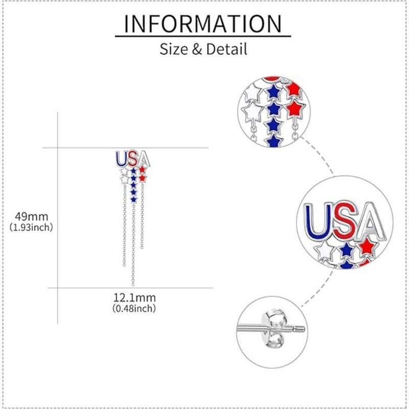 Patriotic American Flag Star Dangle Earrings With Tassels Accessories For Independence Day Celebration