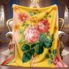 Floral Theme Blanket Soft High-Definition Digital Print Yellow Base with Pink Flowers All-Season Use Soft Breathable 100% Polyester Cooling Blanket Pe