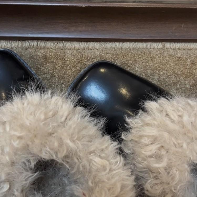 Verze z hovězí kůže~ pravá kůže silný podpatek nadýchané boty dámské podzimní a zimní sametové malé kožené boty britský styl retro nazouvací mokasíny